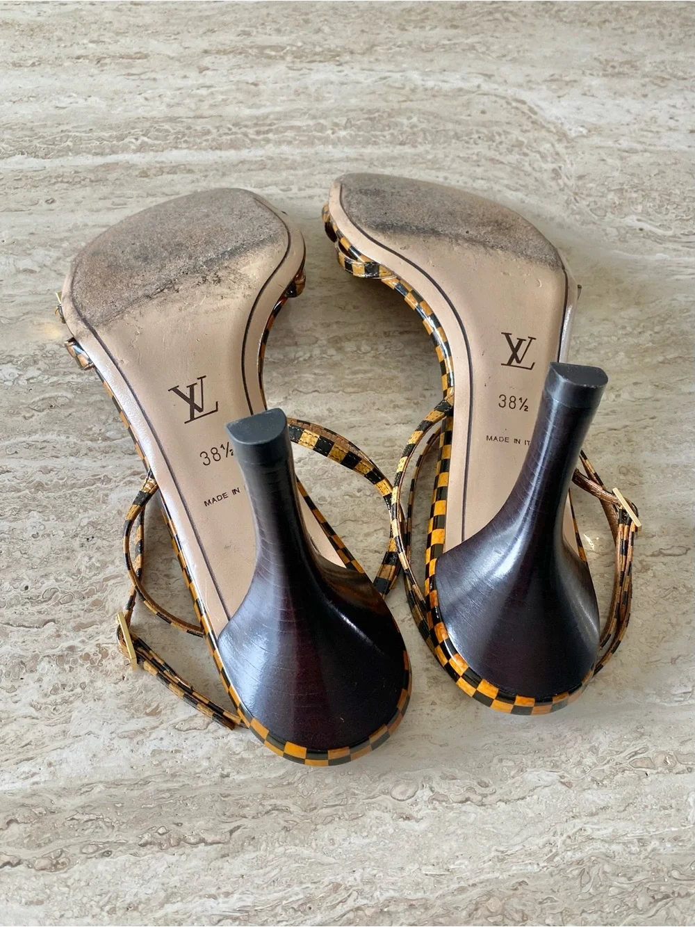 Vintage Louis Vuitton Damier LV Bow Ankle Strap Sandal Heels